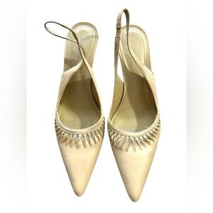Ann Taylor Cream Slingback Heels with Pleated Design